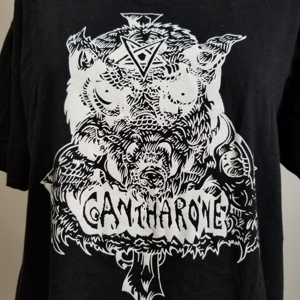 Cantharone Music Rock T-Shirt Tee Shirt Top L Metal Black Owl Punk Gothic Alt - Picture 1 of 5